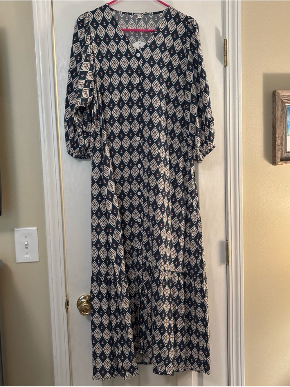 Amazon Green and White Geometric Maxi Dress